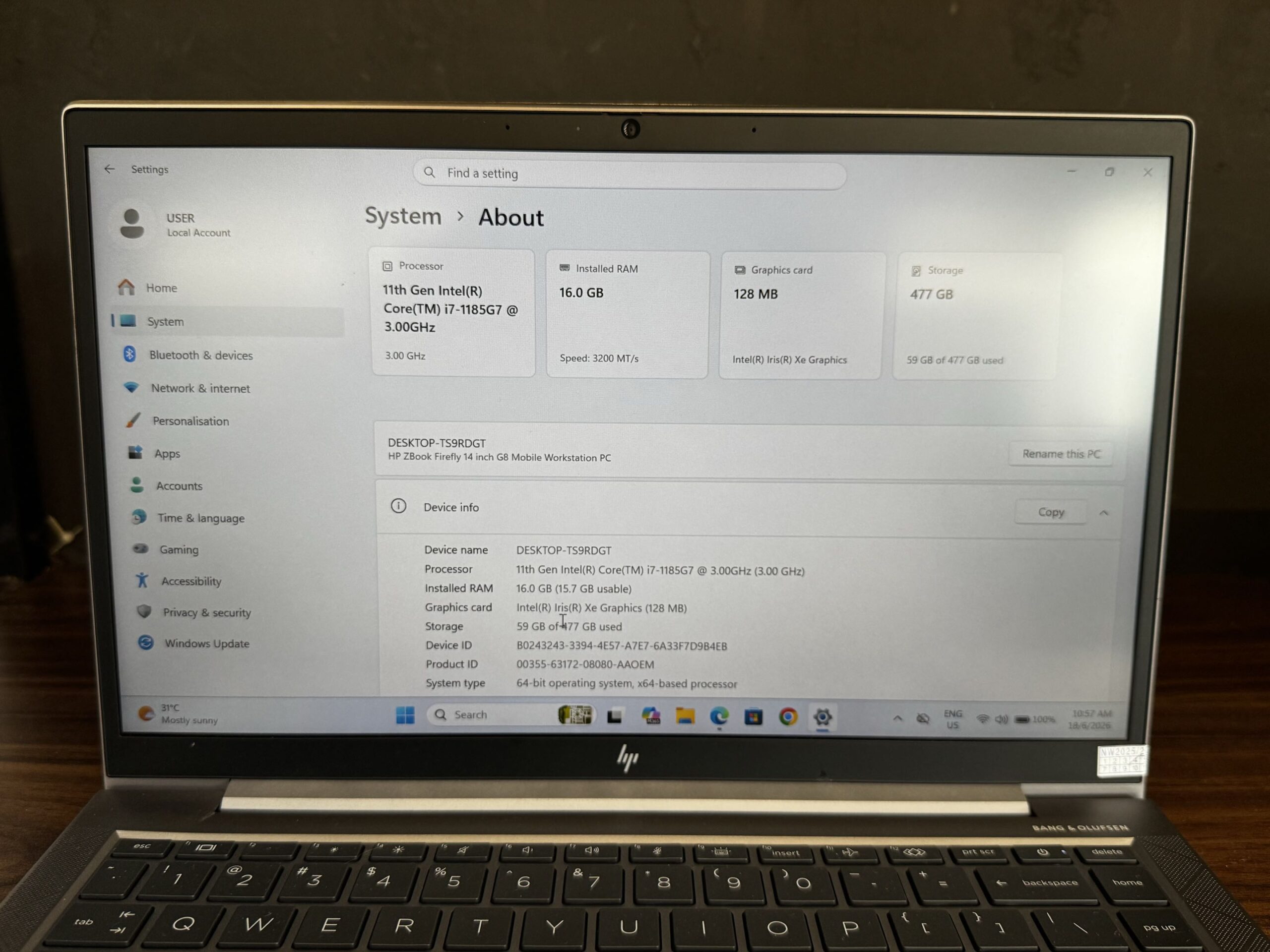 HP Z BOOK FIREFLY 14 G8, i7, 11TH GEN, 16/512GB - Image 2